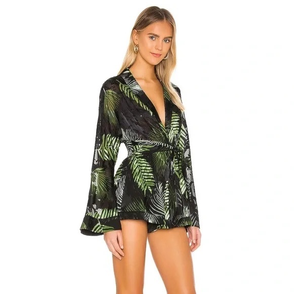 Camila Coelho Amelia Romper in Black Palm NWOT
